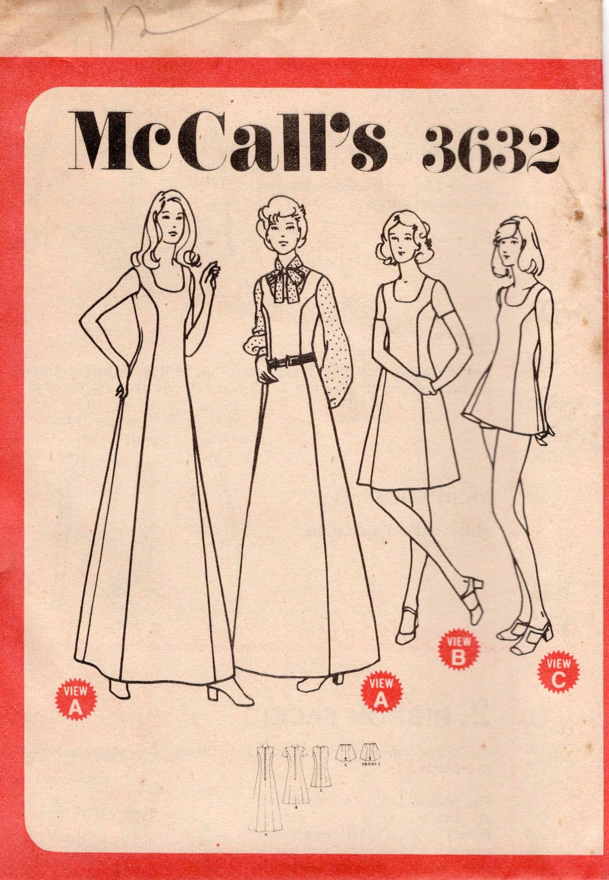 1970's McCall's Princess Line Dress and Shorts Pattern - Bust 34" - No. 3632