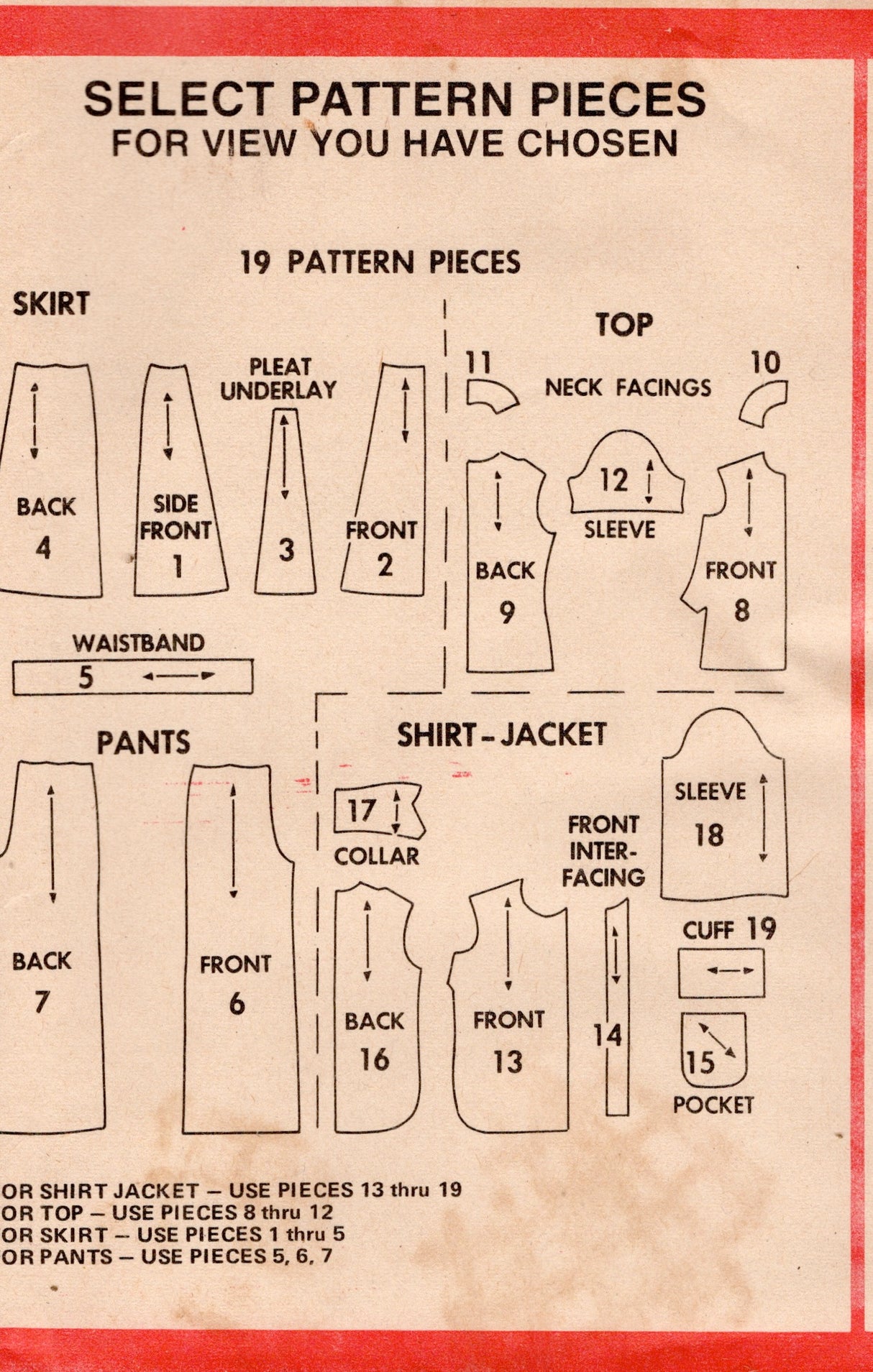 1970's McCall's Shacket (Shirt Jacket), Blouse, A Line Skirt and Pants Pattern - Bust 34" - No. 3489