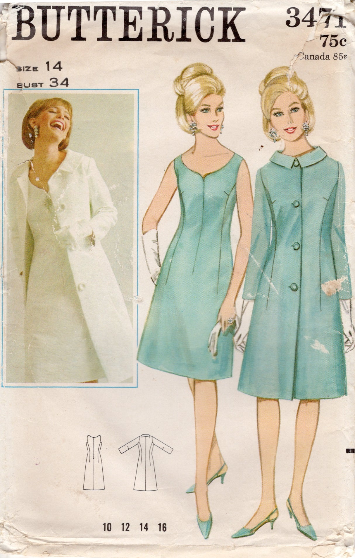 1960's Butterick Princess Line Dress and Coat Pattern - Bust 34" - No. 3471