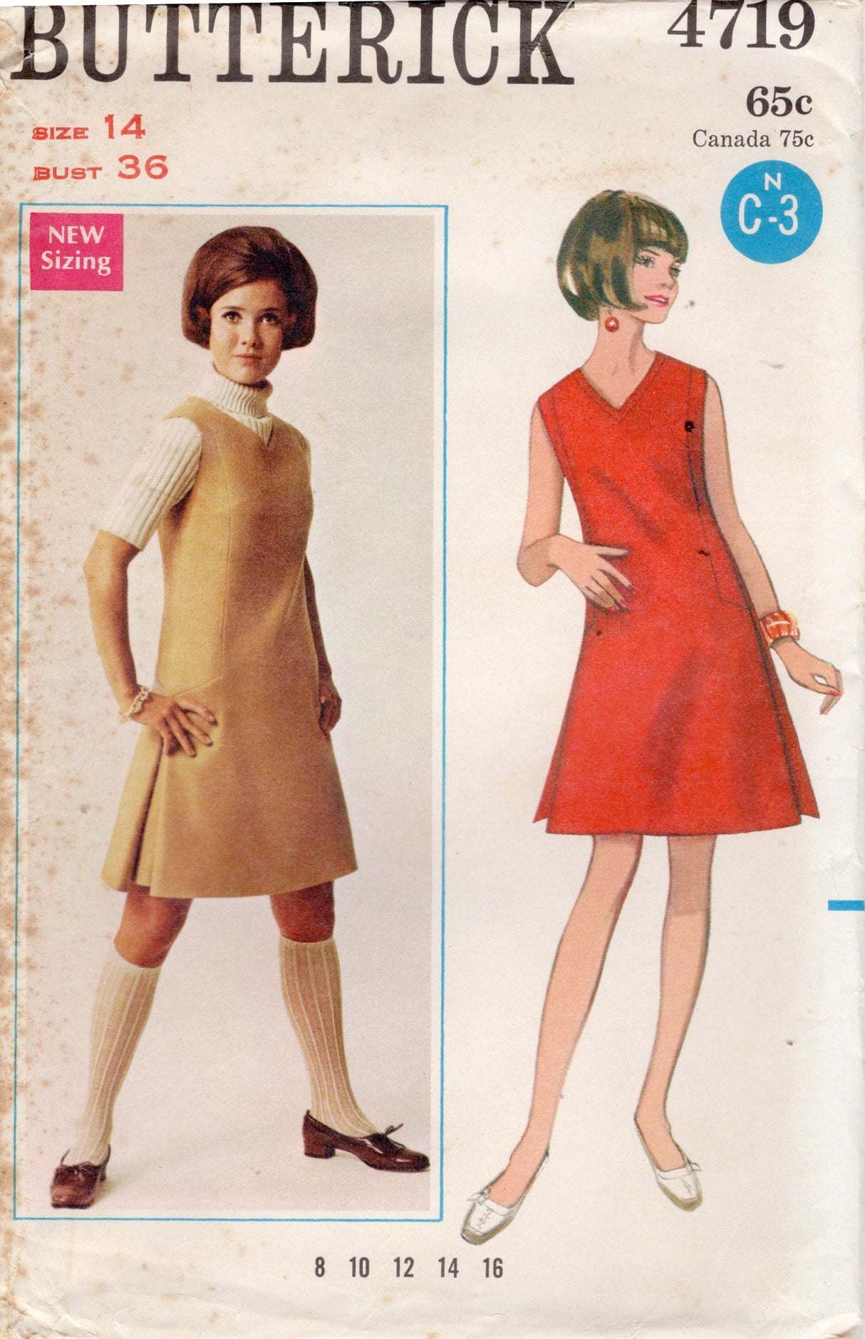 1960’s Butterick A-line Jumper Dress Pattern - Bust 36" - No. 4719