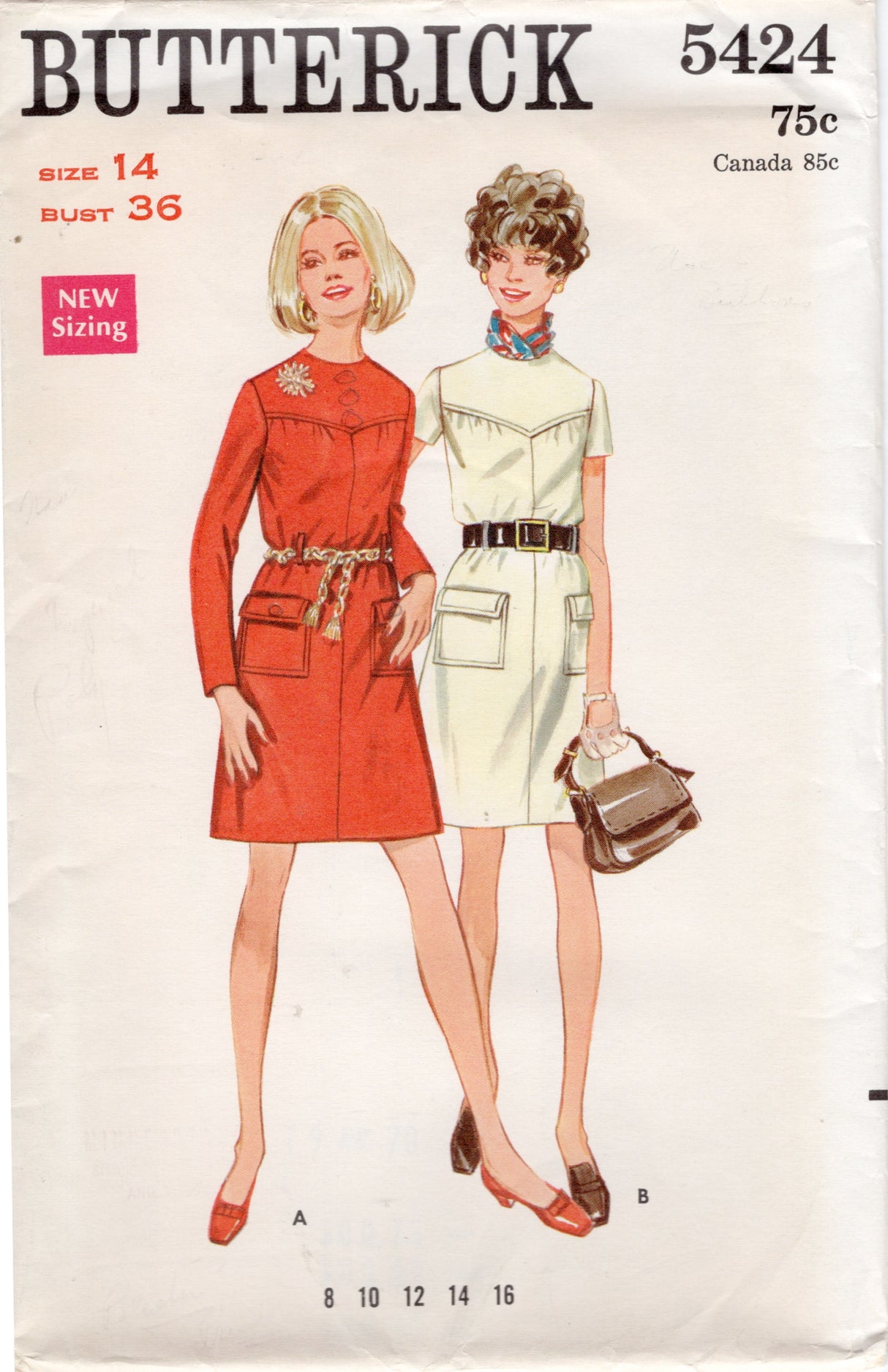 1960’s Butterick Yoked Shift Dress Pattern - Bust 36" - No. 5424