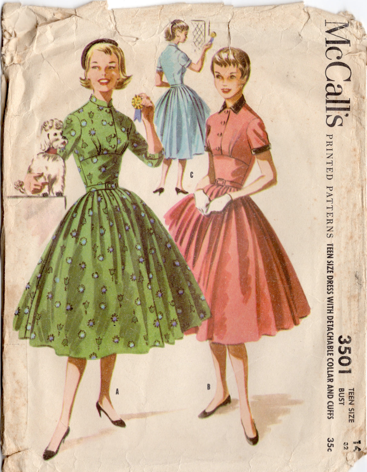 1950's McCall's Shirtwaist Dress with Fitted Midriff and Full Skirt - Bust 32" - No. 3501