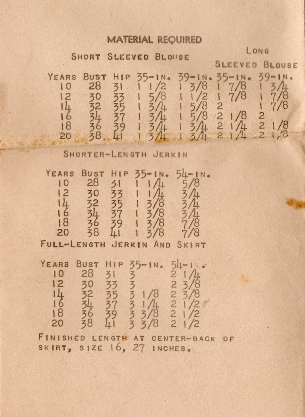 1940's Mail Order Blouse, Vest and 6 Gore Skirt Pattern - Bust 34" - No. 3301