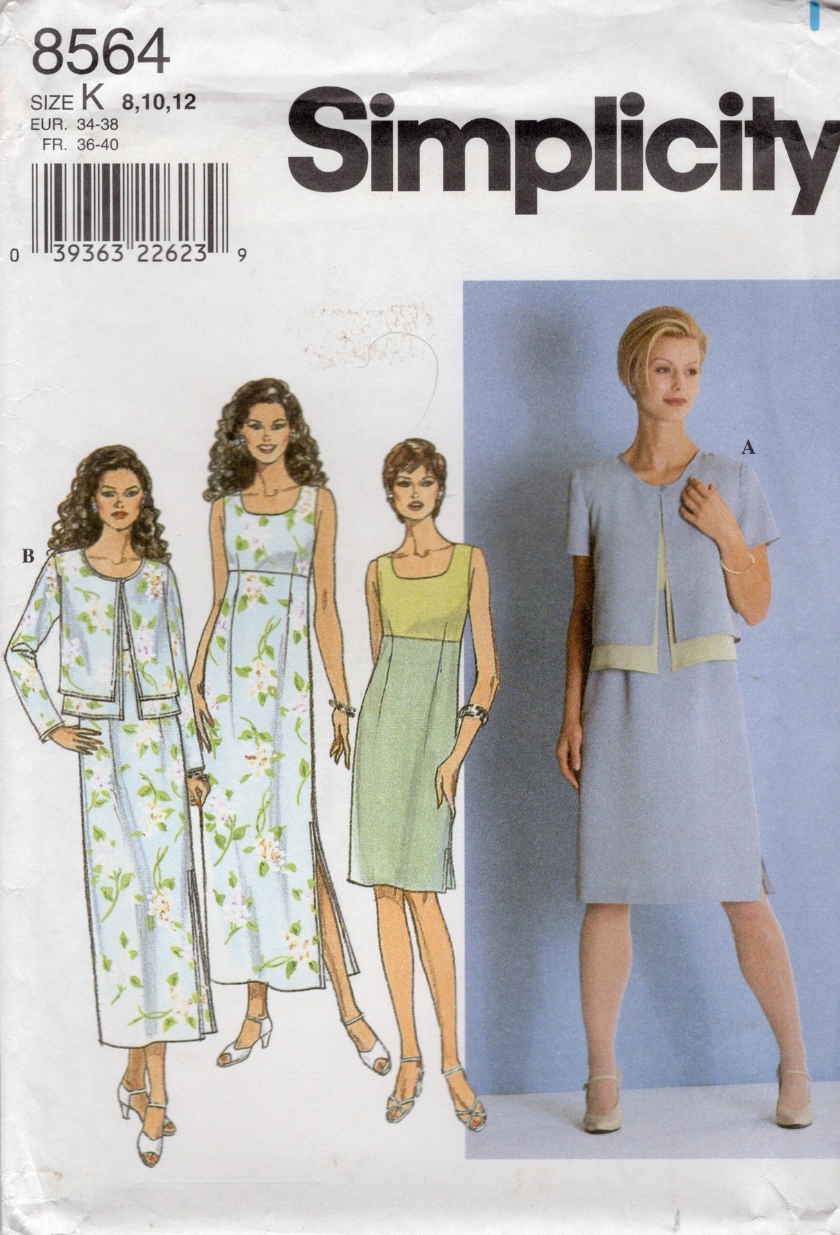1990's Simplicity Empire Waist Dress and Jacket Pattern - Bust 31.5-34" - No. 8564