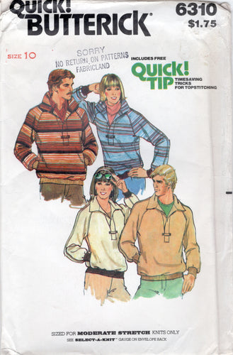 1970's Butterick Pullover Top Pattern with Raglan Sleeves - Bust 32.5