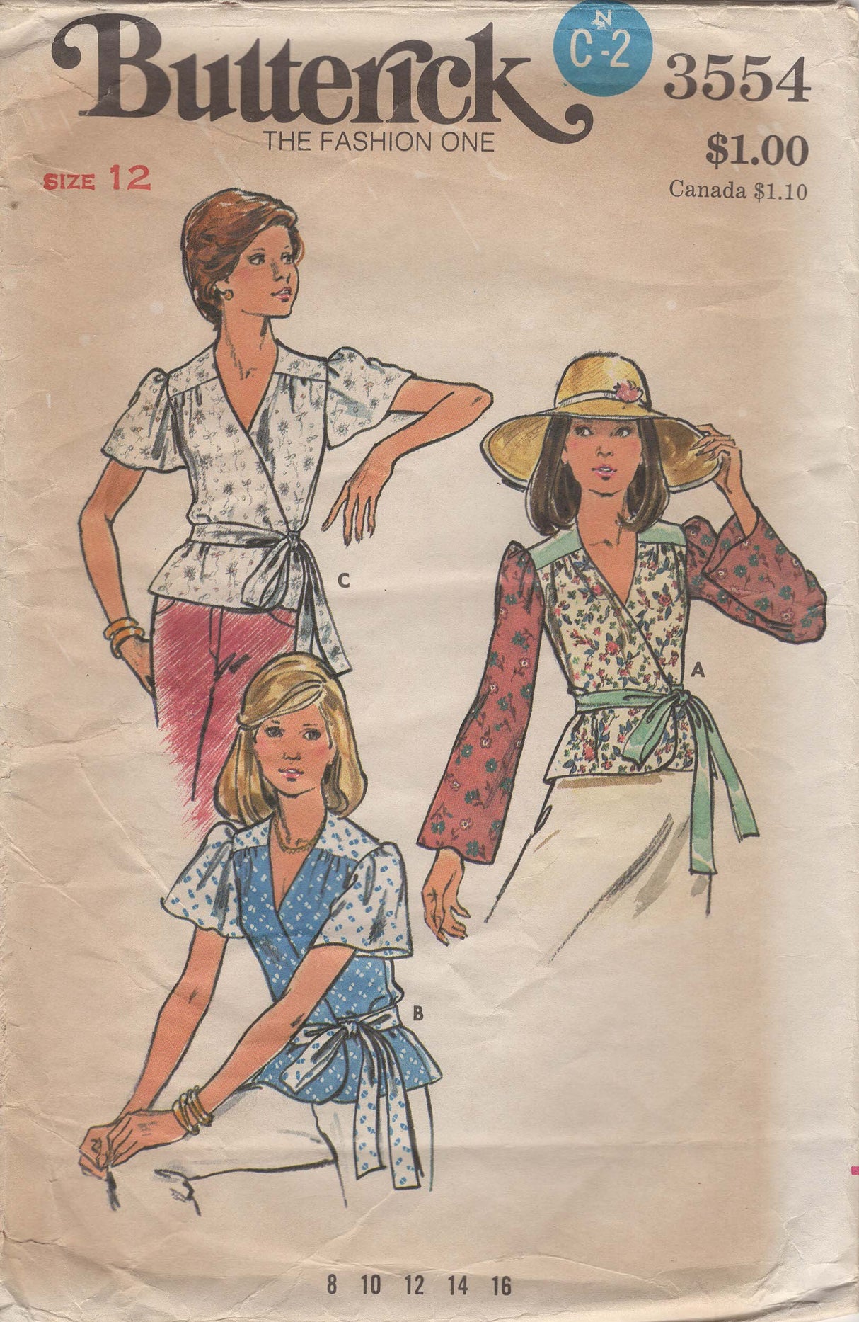 1970's Butterick Wrap Top Pattern - Bust 34" - No. 3554