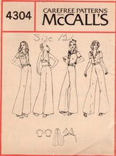 1970's McCall's Halter Tie Top, Button Up Shirt, and Bell Bottom Pants Pattern - Bust 33-34" - No. 4304