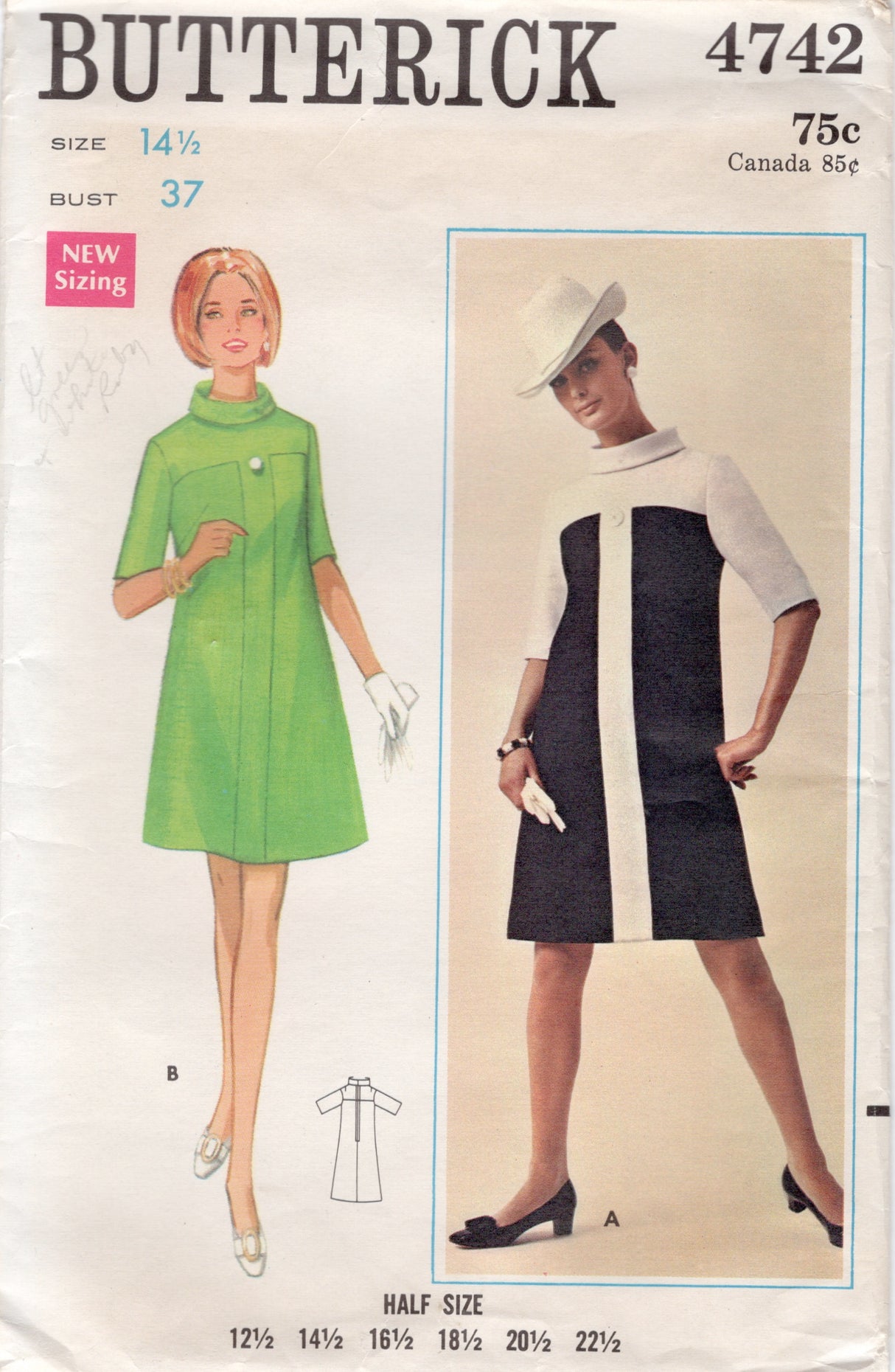 1960's Butterick A-line dress - Bust 37" - No. 4742
