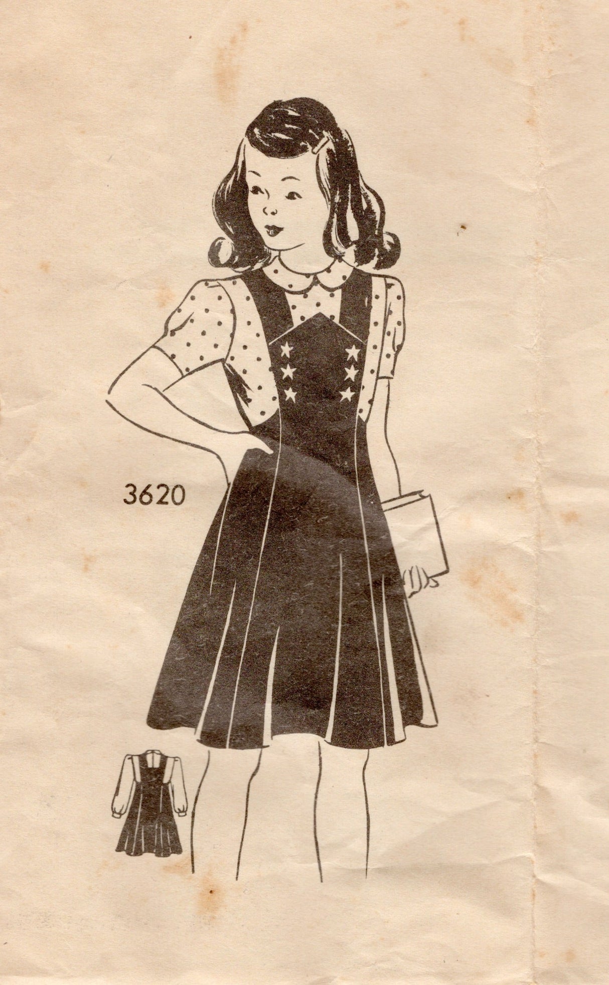 1940's American Weekly Child's Pinafore Dress and Blouse Pattern - Chest 24" - No. 3620