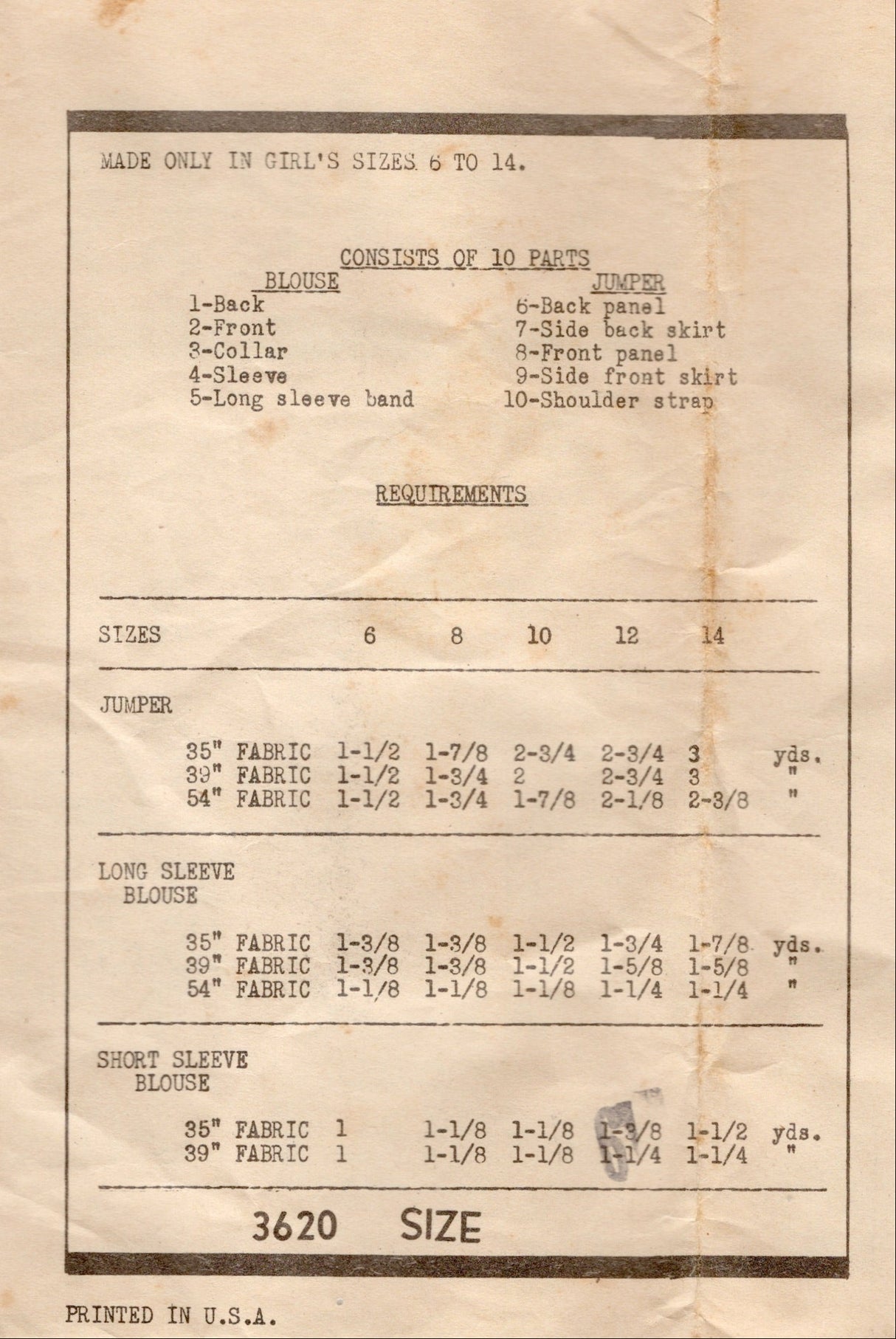 1940's American Weekly Child's Pinafore Dress and Blouse Pattern - Chest 24" - No. 3620