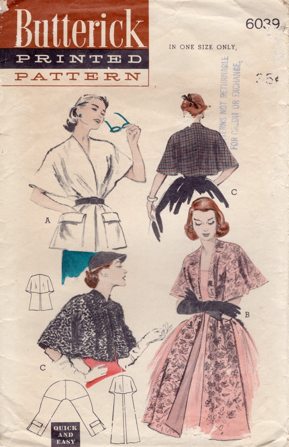 1950's Butterick Stole and Capelet Pattern - One Size - No. 6039