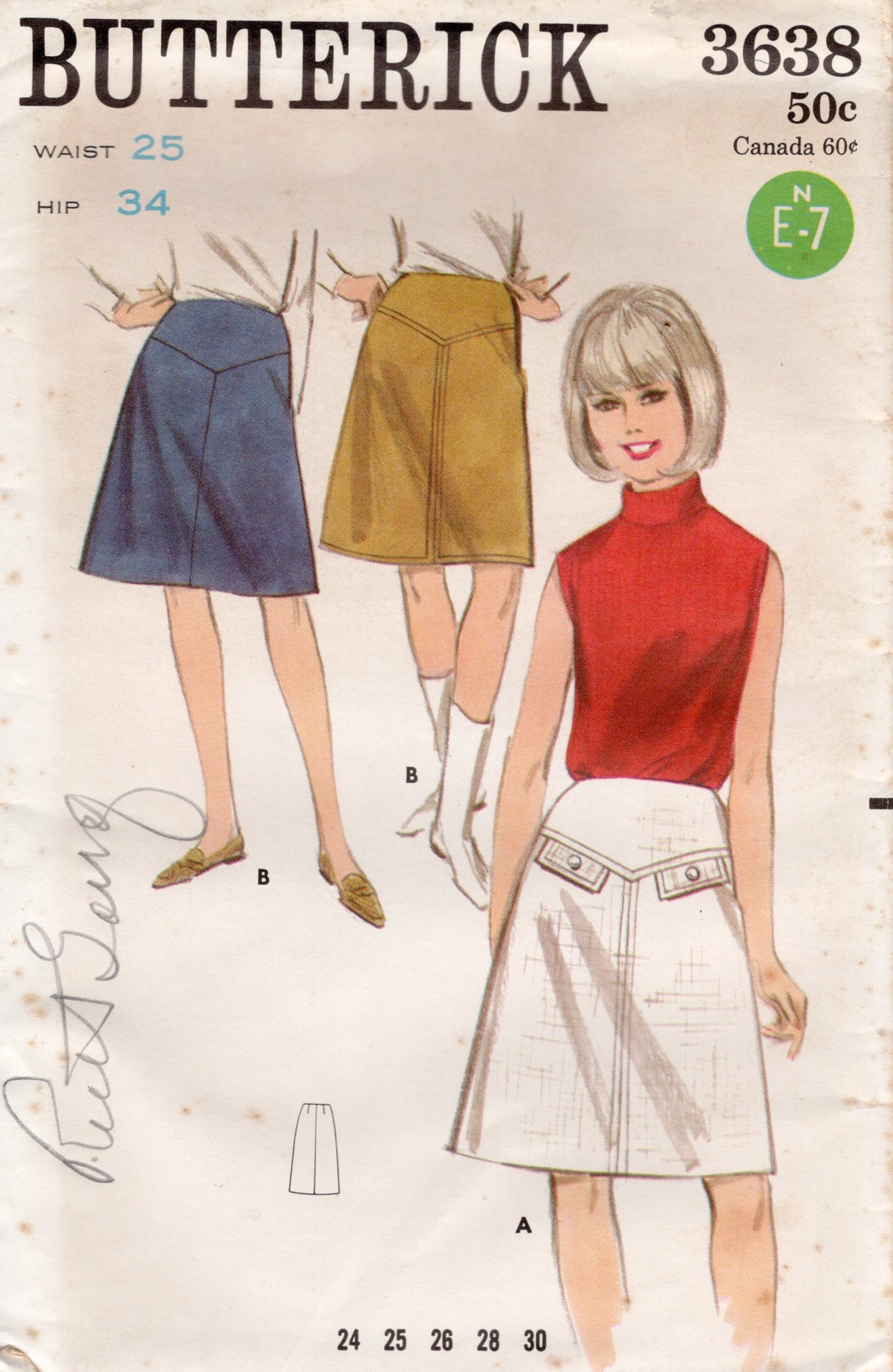 1960’s Butterick Yoked Skirt Pattern – Waist 25" - No. 3638