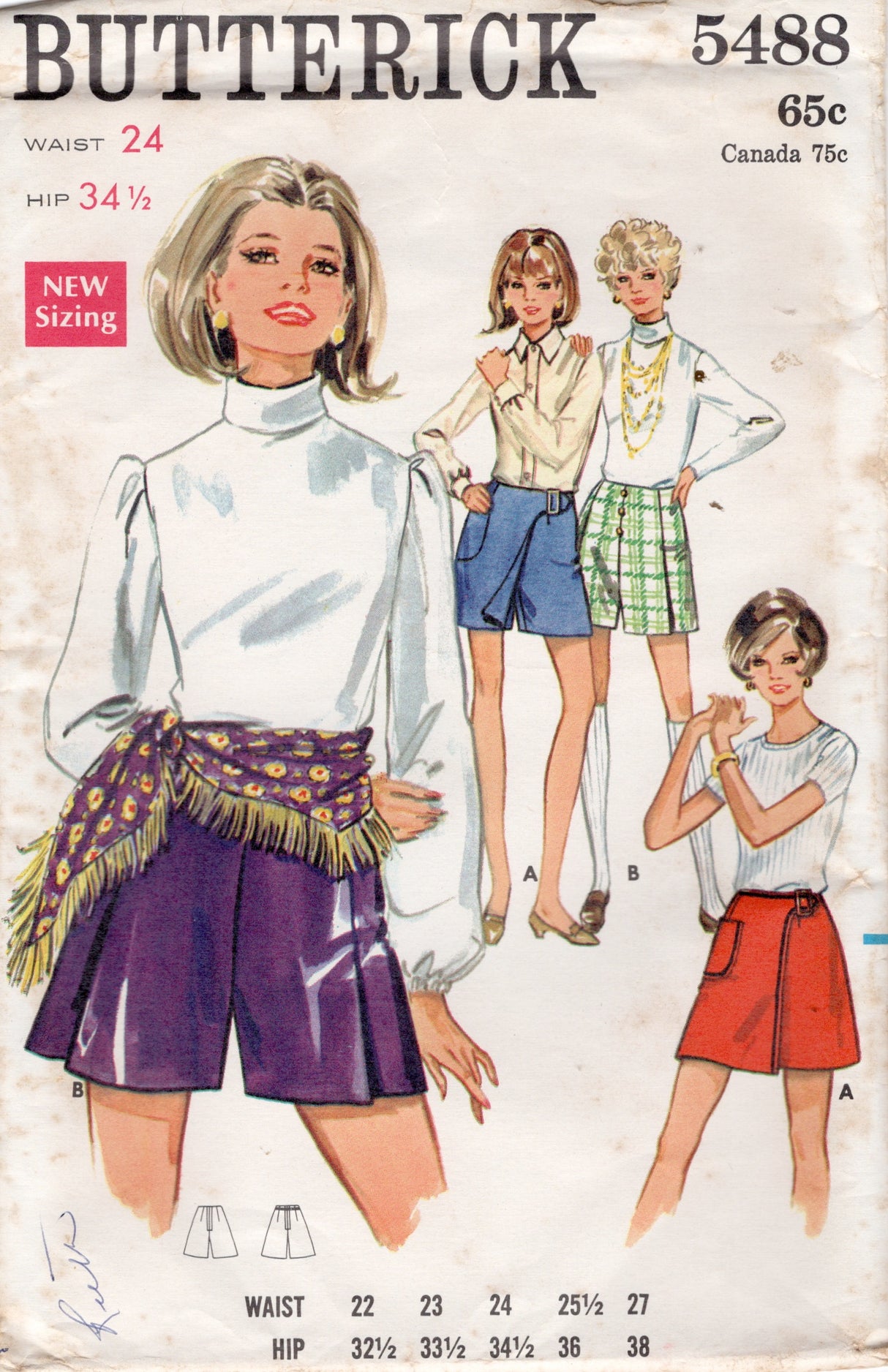 1960’s Butterick Wrap Pantskirt Pattern – Waist 24” - No. 5488