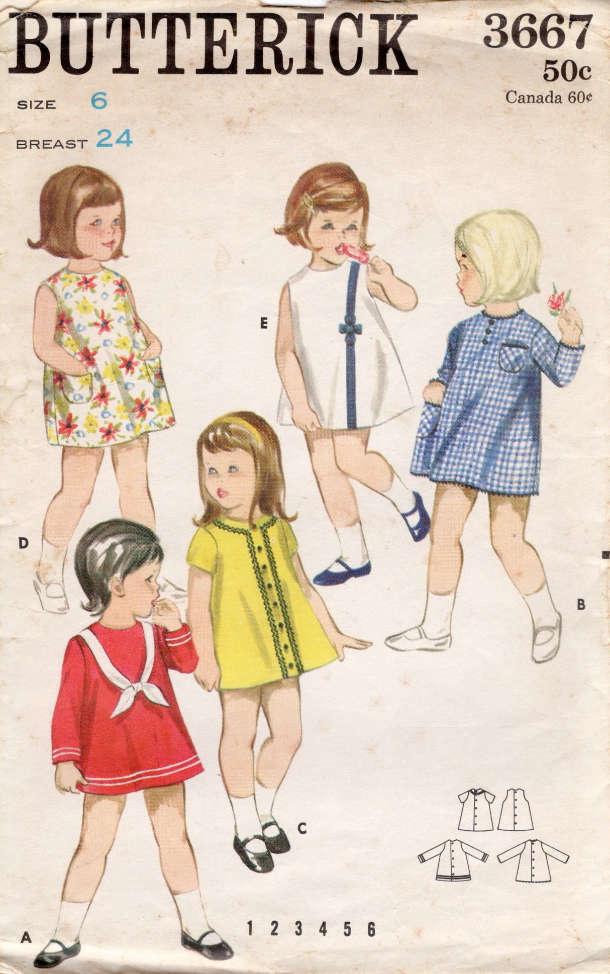 1960's Butterick Child's "Quick and Easy" Dress Pattern in Two Lengths - Chest 24" - No. 3667
