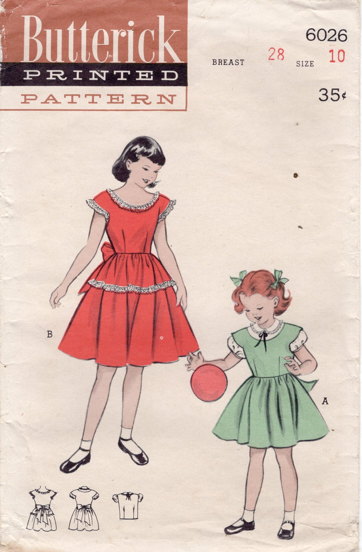 1950's Butterick Child's Sleeveless Jumper Dress and Blouse Pattern - Chest 28" - No. 6026