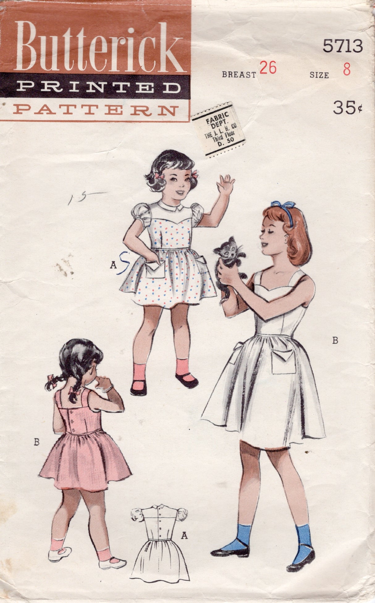 1950's Butterick Child's Yoked or Sun Dress Pattern - Chest 26" - No. 5713