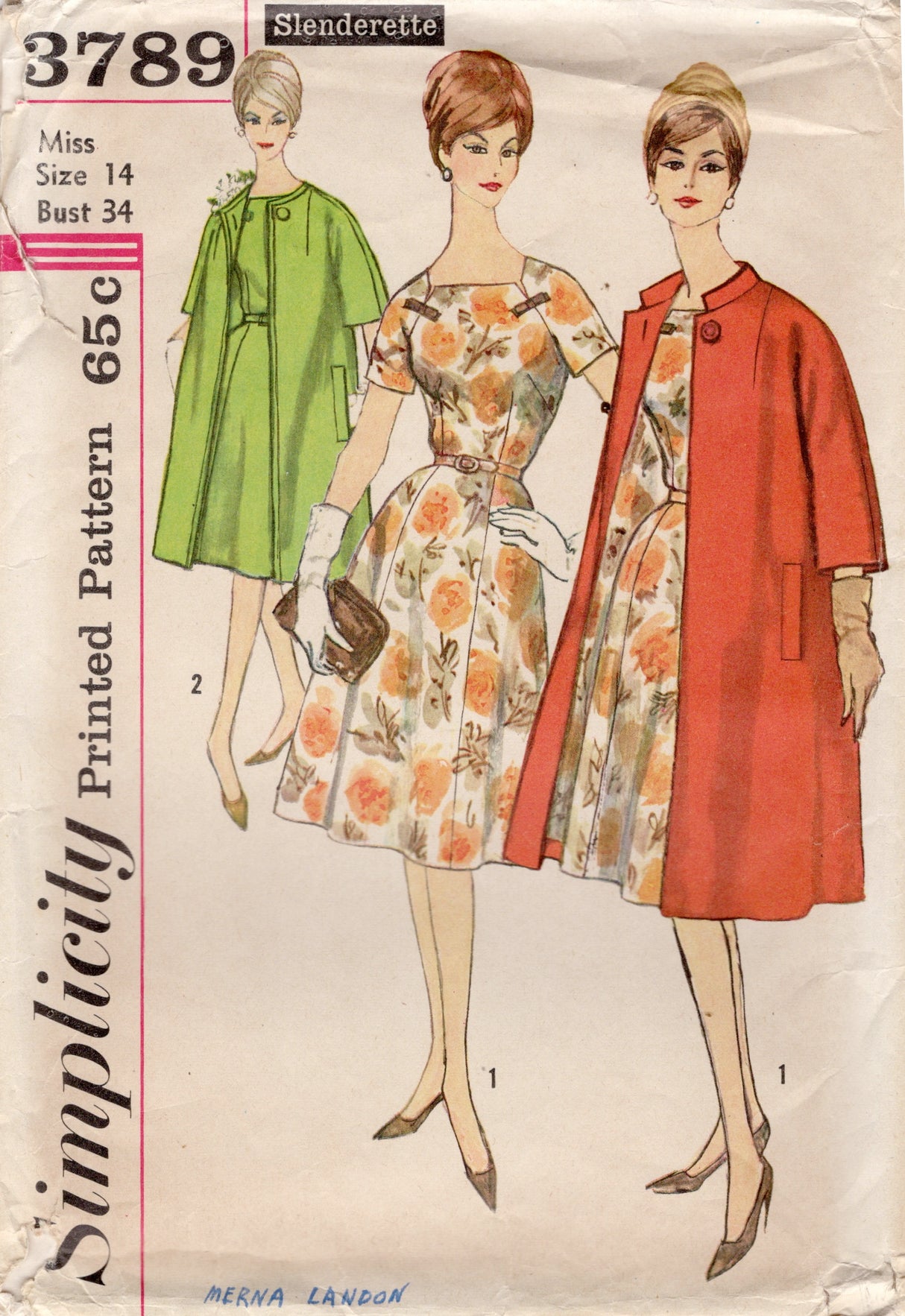 1960's Simplicity Fit and Flare Dress and Coat Pattern - Bust 34" - No. 3789