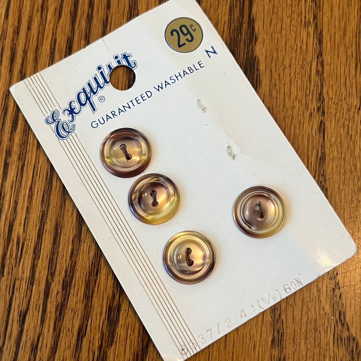 1970’s Exquisit Plastic Buttons - Brown and Yellow - Set of 4 - 5/8” - on card