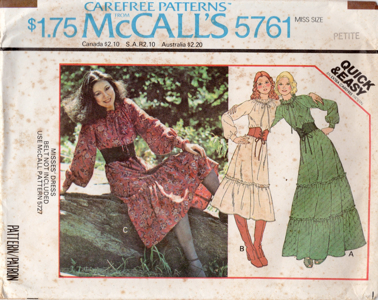 1970's McCall's Maxi or Midi Prairie Dress Pattern - Bust 30.5-31.5" - No. 5761