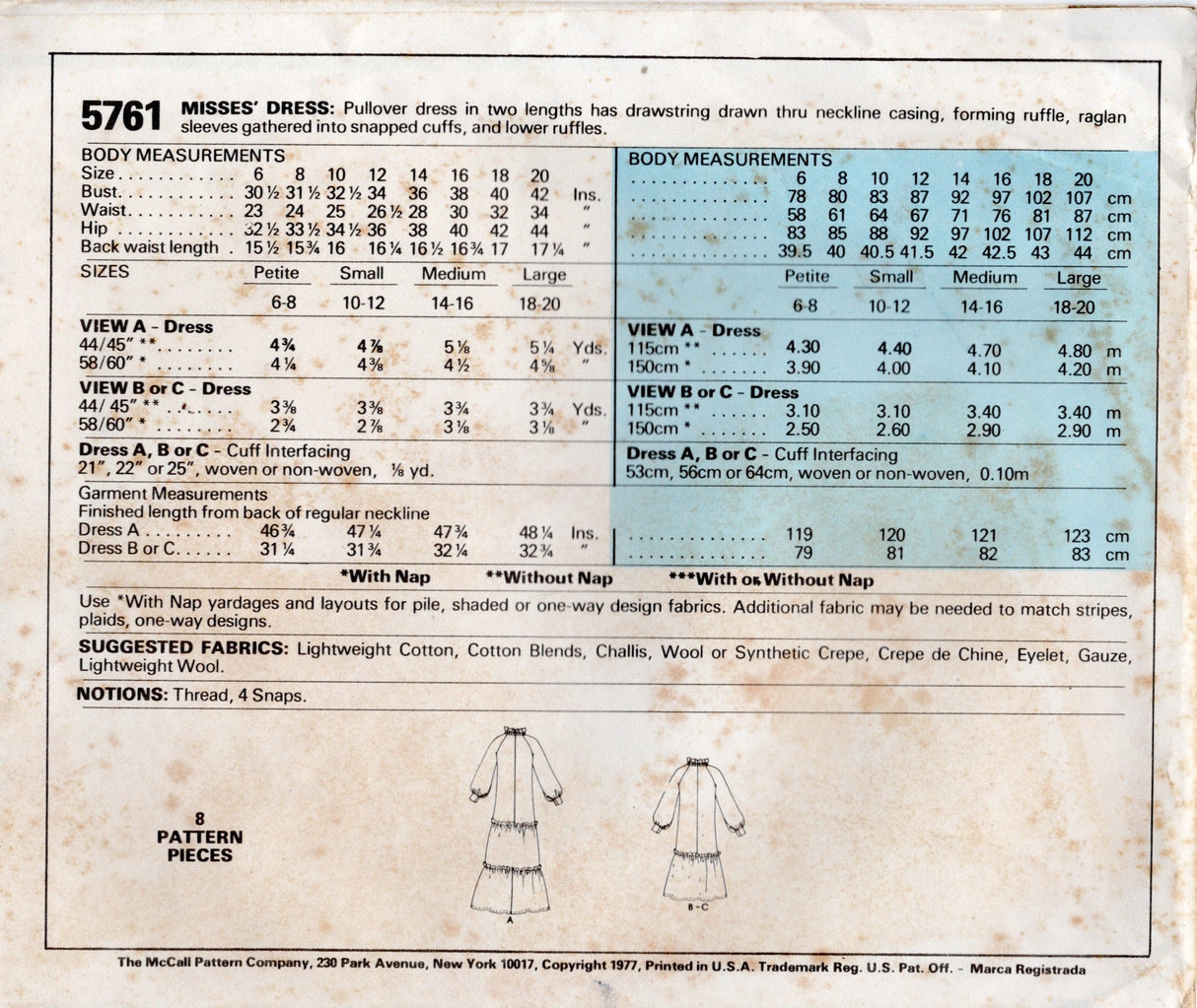 1970's McCall's Maxi or Midi Prairie Dress Pattern - Bust 30.5-31.5" - No. 5761