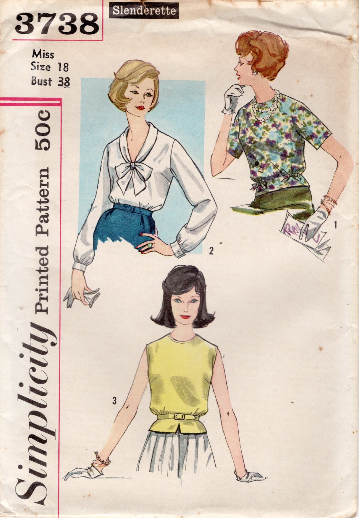 1960’s Simplicity Pullover Blouse Pattern - Bust 38" - No. 3738