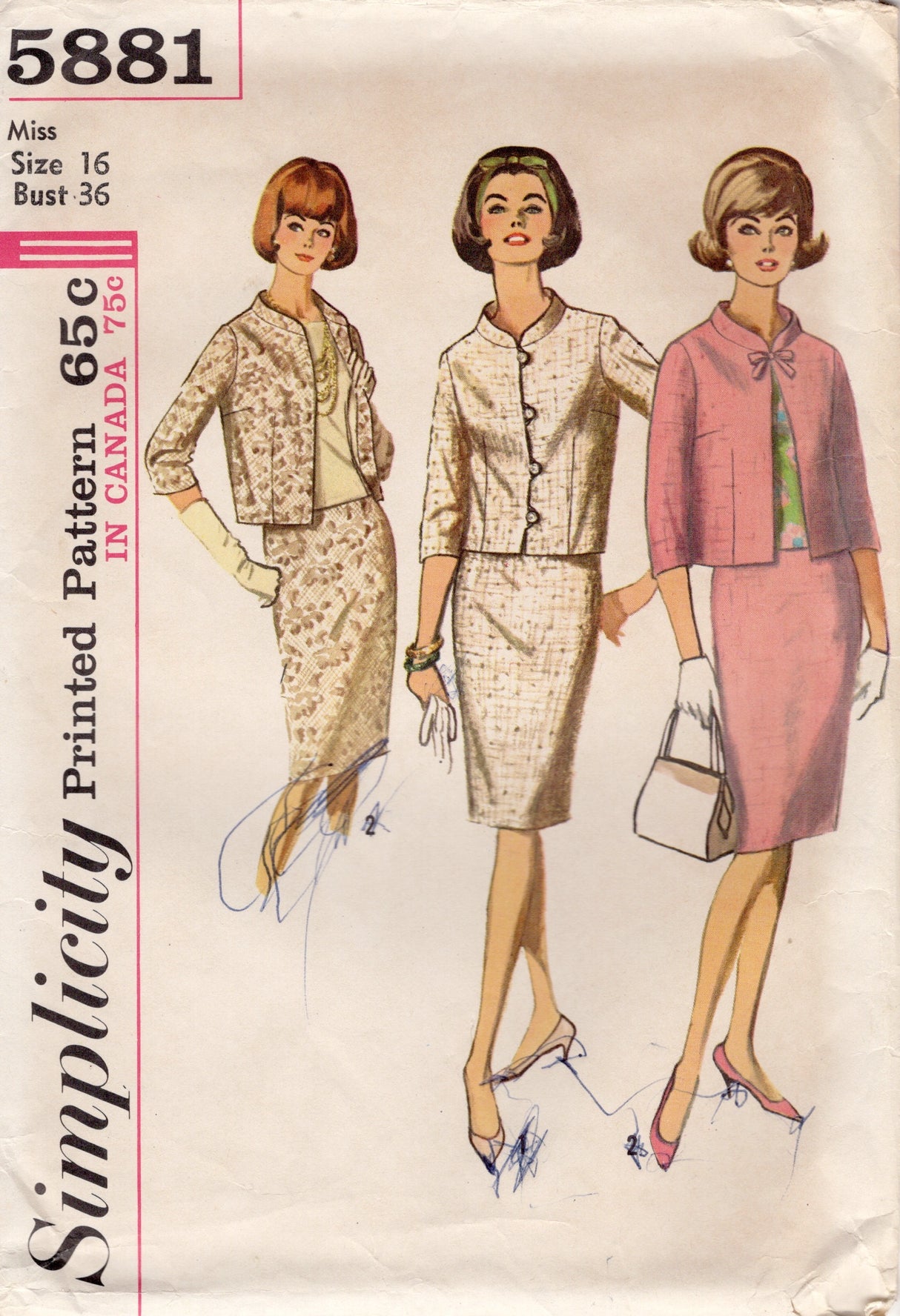 1960's Simplicity Suit and Blouse Pattern - Bust 36" - No. 5881