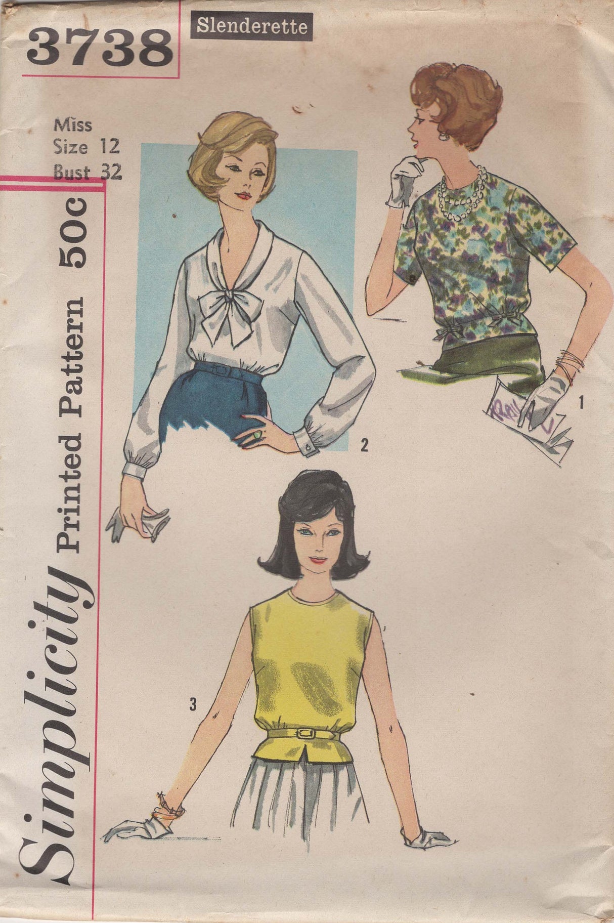 1960’s Simplicity Pullover Blouse Pattern - Bust 32" - No. 3738