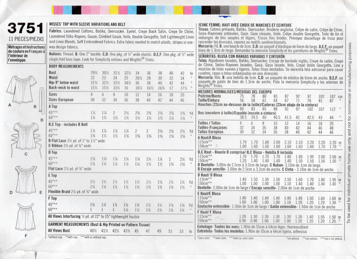 2000's Simplicity Scoop and Peasant Top Pattern - Bust 29.5-34" - No. 3751