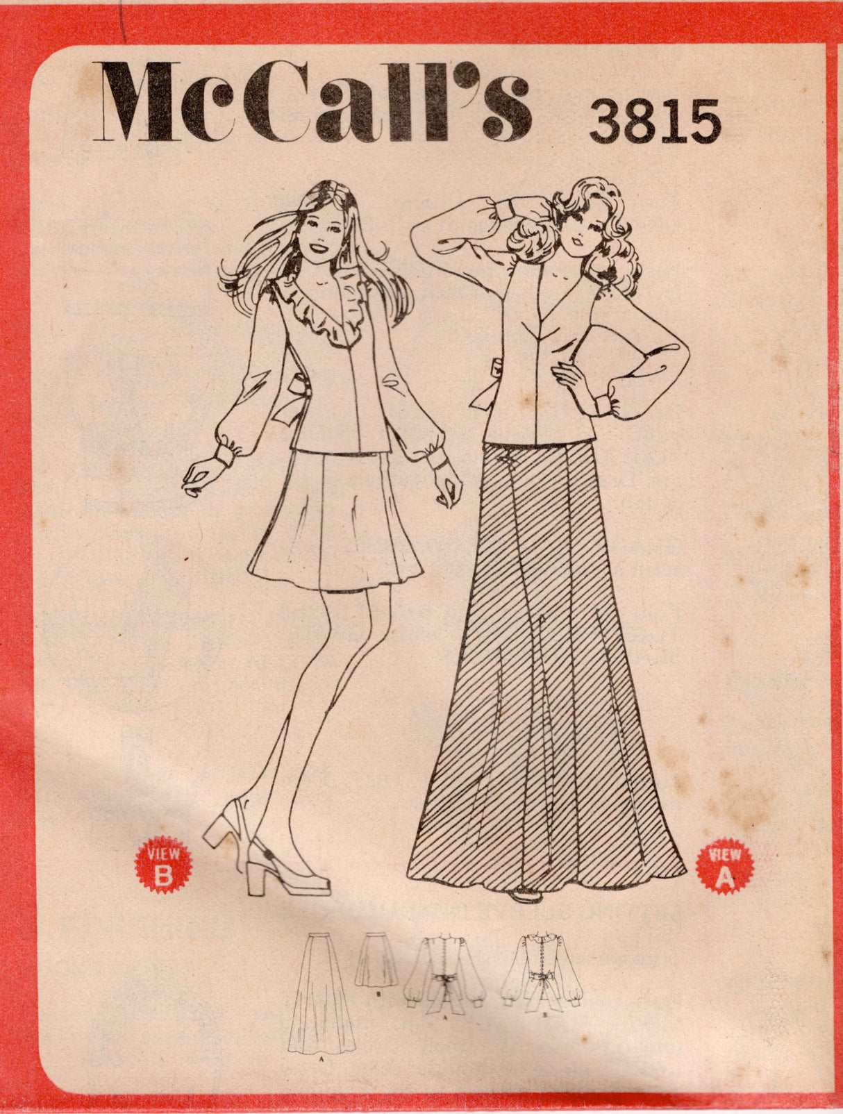 1970's McCall's V Neck Blouse and Mini or Maxi Skirt Pattern - Bust 32" - No. 3815