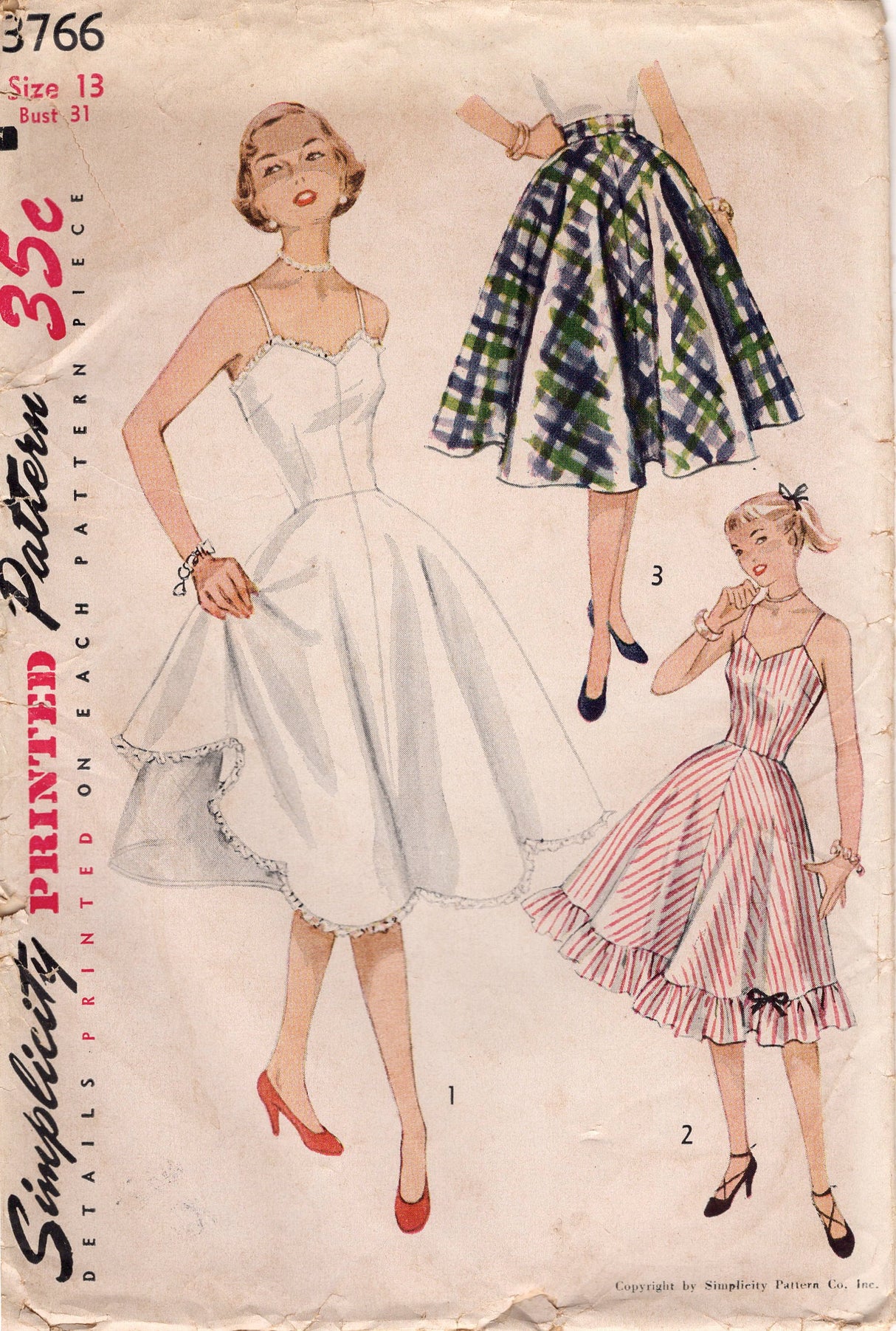 1950's Simplicity Full Slip and Flared Petticoat Pattern - Bust 31" - No. 3766