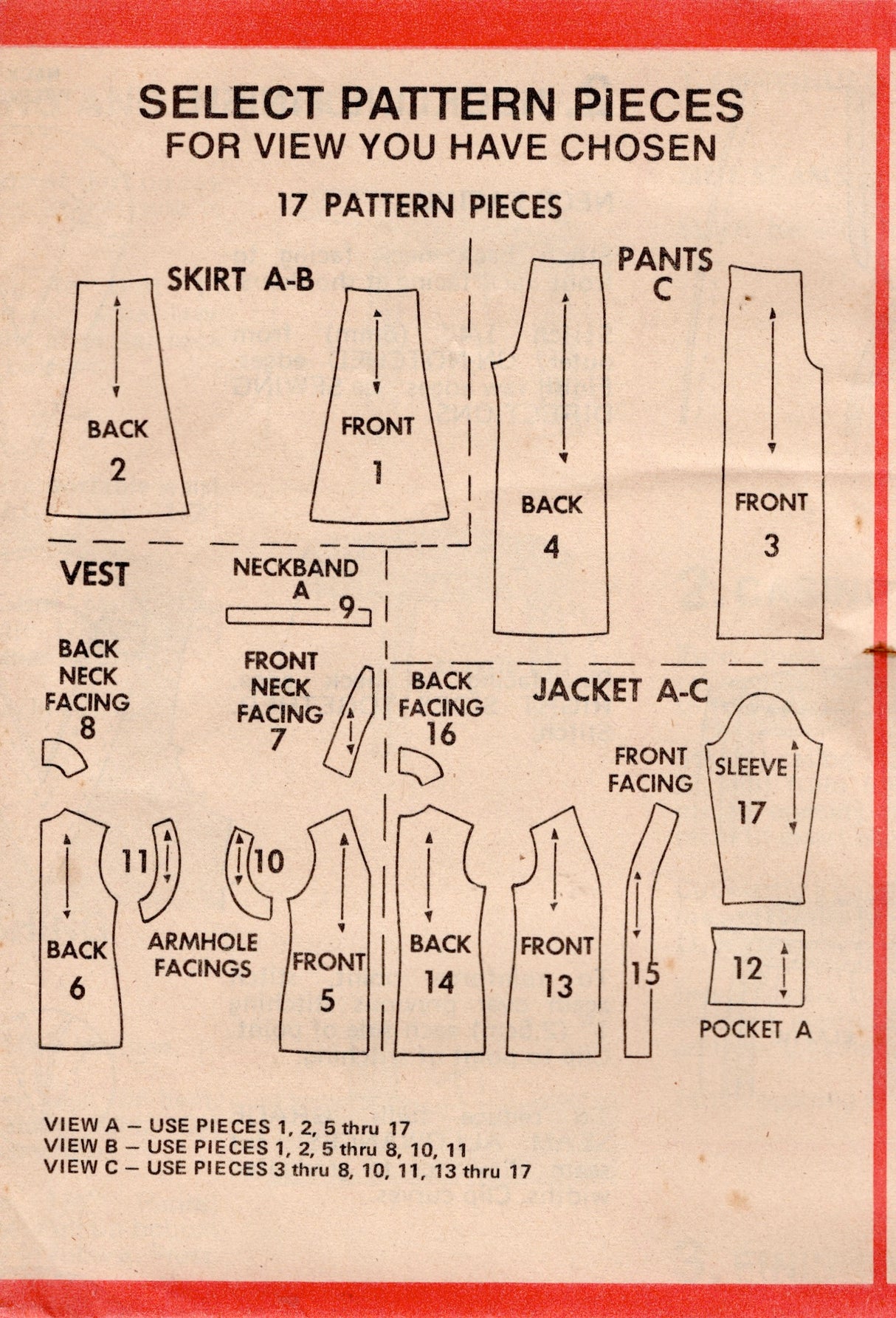 1970's McCall's Blouse, Vest, A Line Skirt and Pants Pattern - Bust 34" - No. 3766