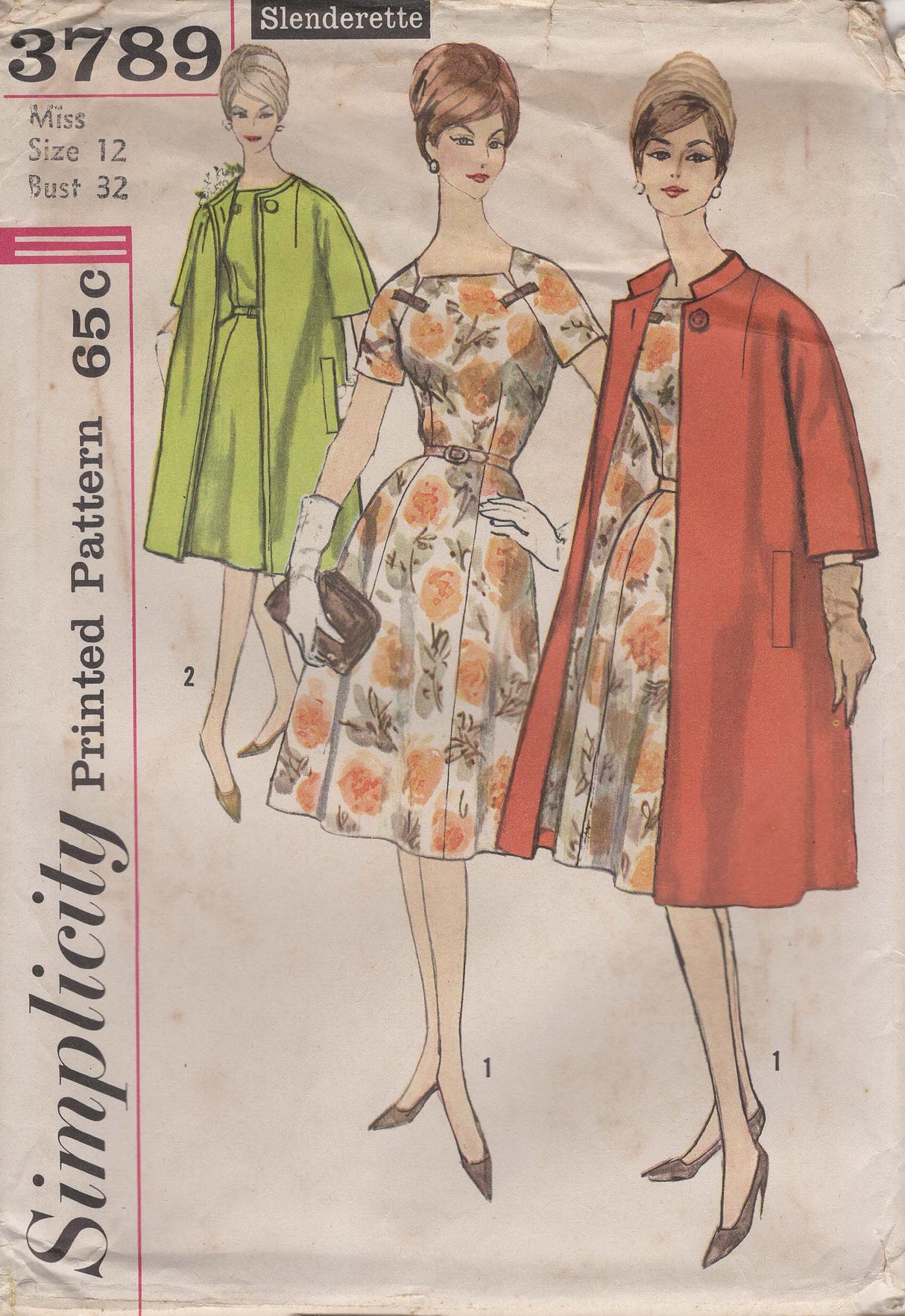 1960's Simplicity Fit and Flare Dress and Coat Pattern - Bust 32" - No. 3789