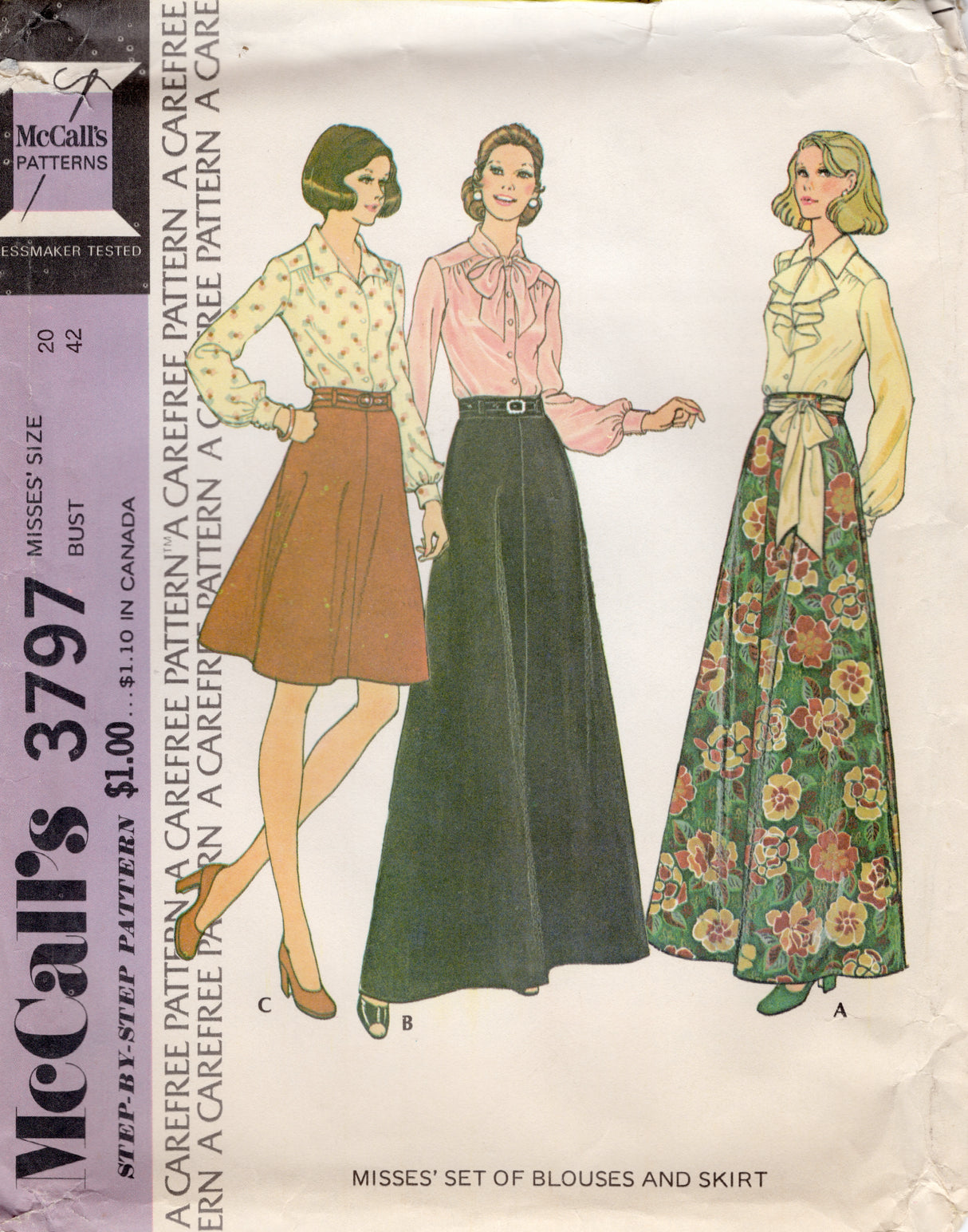 1970's McCall's Set of Button Up Blouses and A line Skirt Pattern - Bust 42" - No. 3797