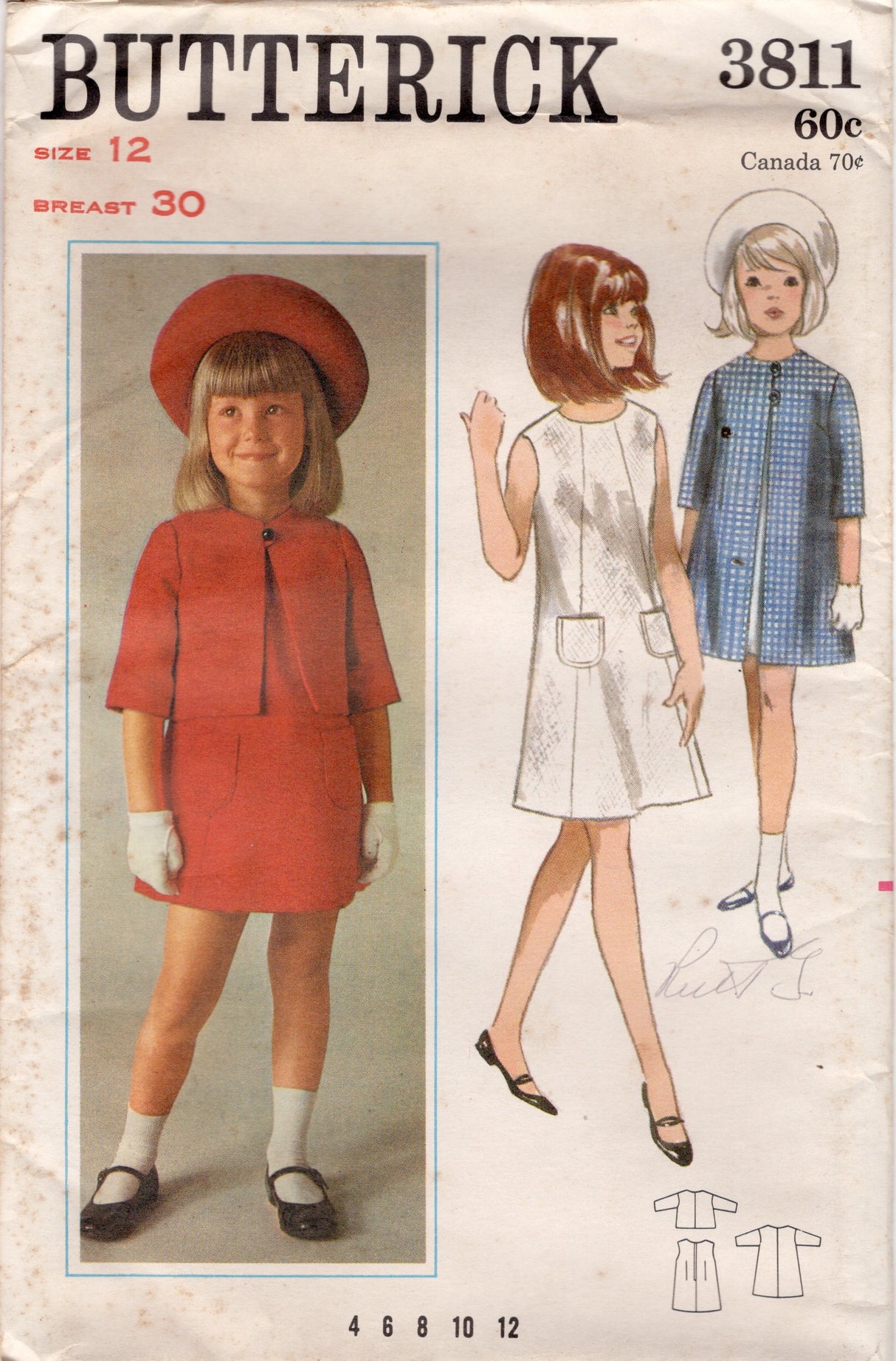 1960's Butterick Child's Dress and Jacket Pattern - Bust 30" - No. 3811