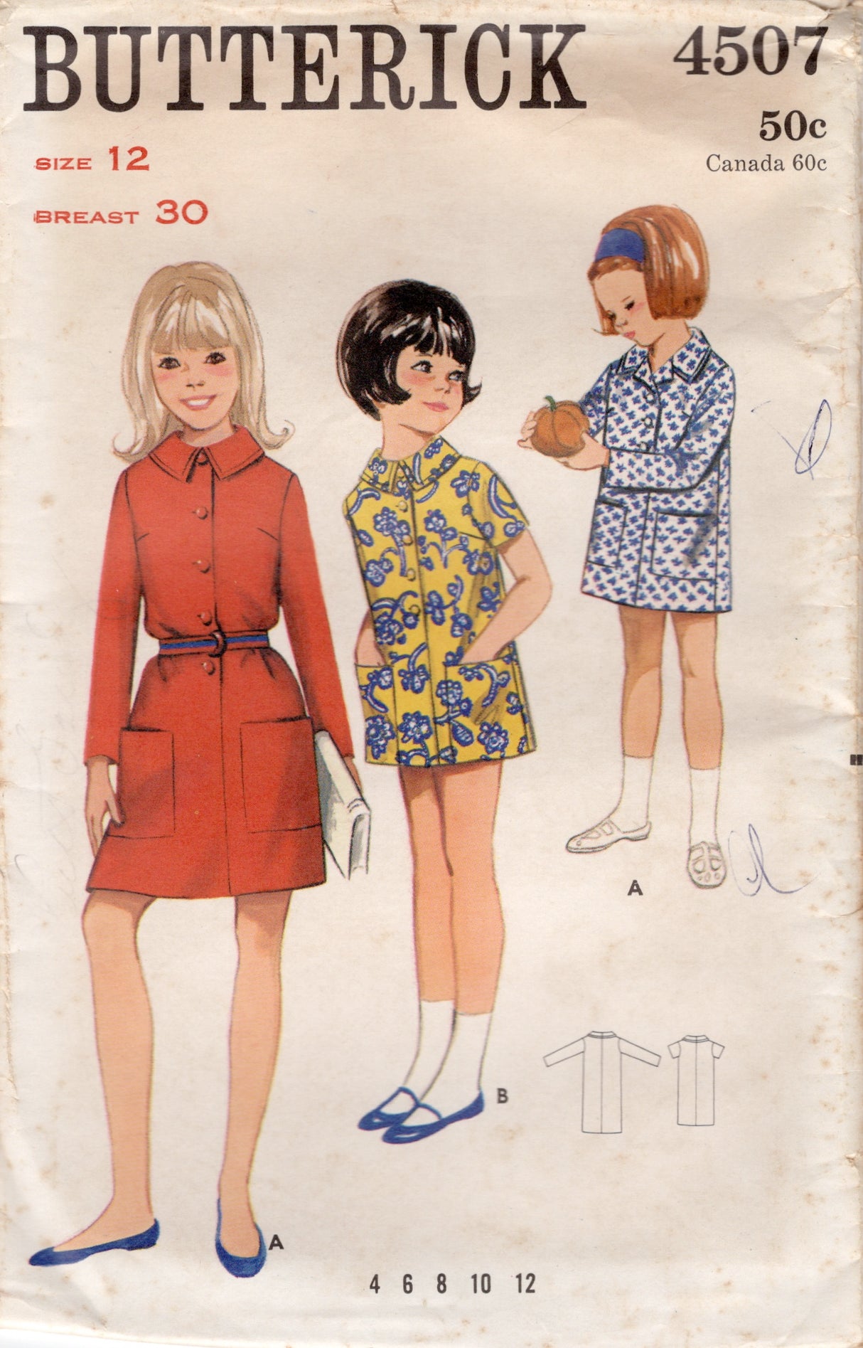 1960's Butterick Child's Step-in Shirtdress Pattern - Chest 30" - No. 4507