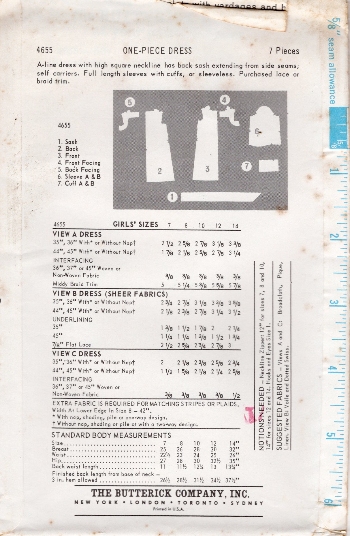 1960's Butterick Child's Dress with Bow Pattern - Bust 30" - No. 4655