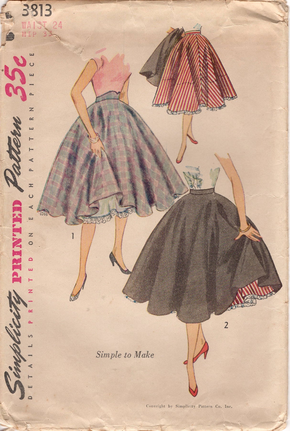 1950's Simplicity Circle Skirt and Petticoat Pattern - Waist 24" - No. 3813