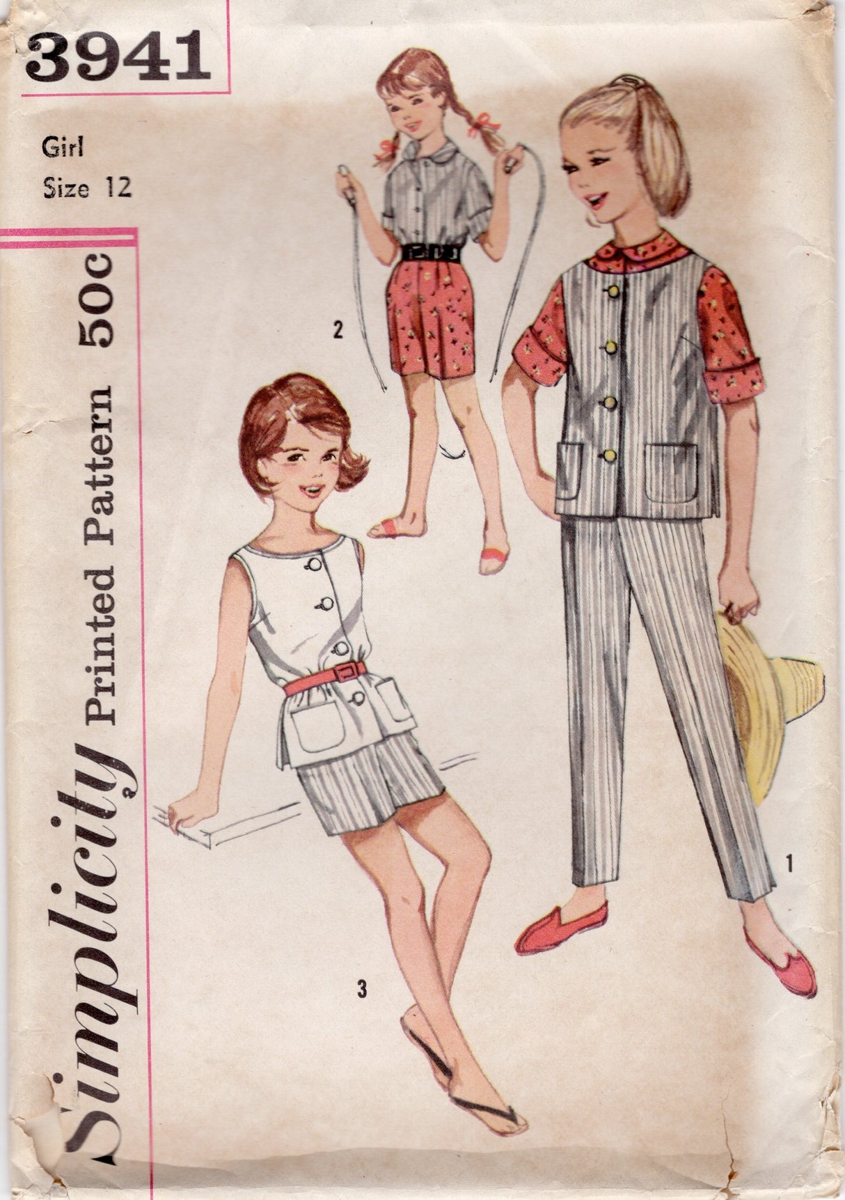 1960's Simplicity Child’s Blouse, Shorts, and Pants Pattern – Chest 30” - No. 3941