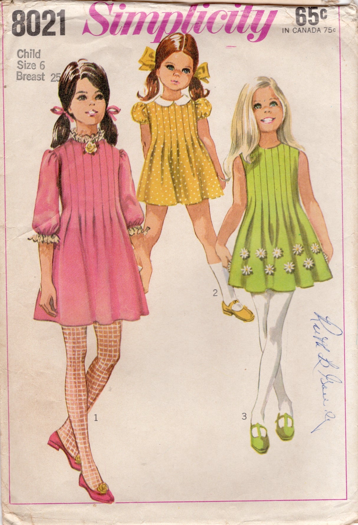 1960's Simplicity Child’s Tucked Front Dress Pattern - Chest 25" - No. 8021