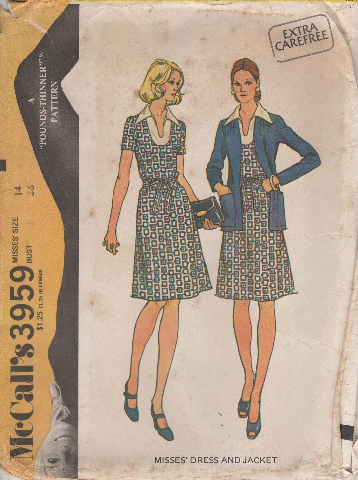 1970's McCall's Dress and Jacket Pattern - Bust 36" - No. 3959