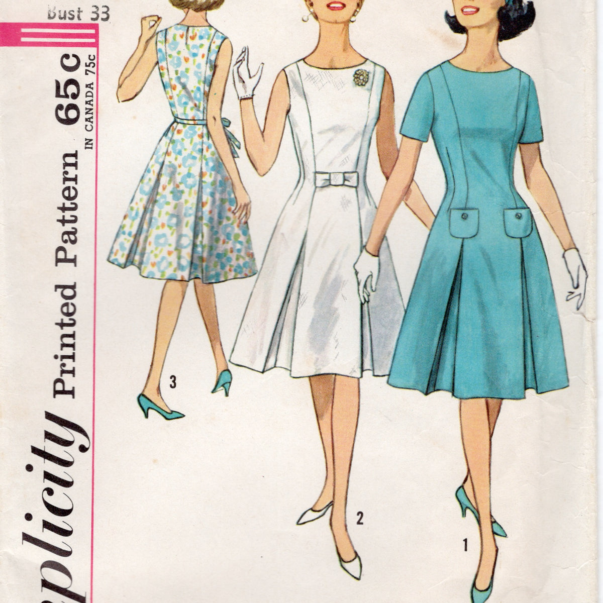 1960's Simplicity Princess Line Dress Pattern with Bow and Pockets - B ...