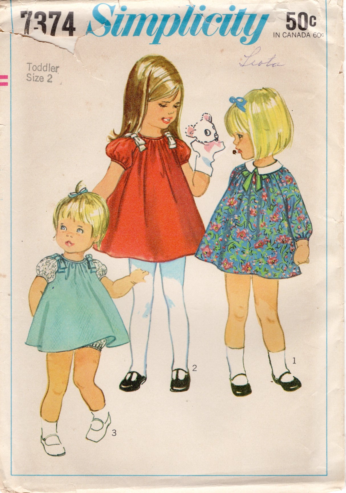 1960's Simplicity Child’s Raglan Sleeve Dress and Panties Pattern - Chest 21" - No. 7374