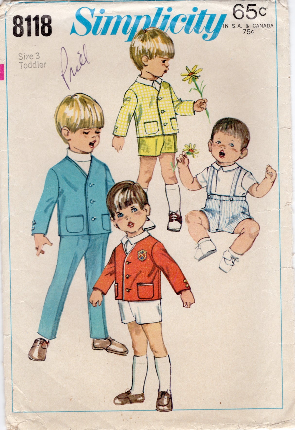 1960's Simplicity Toddler Jacket and Pants or Shorts Pattern - Chest 19-22" - No. 8118