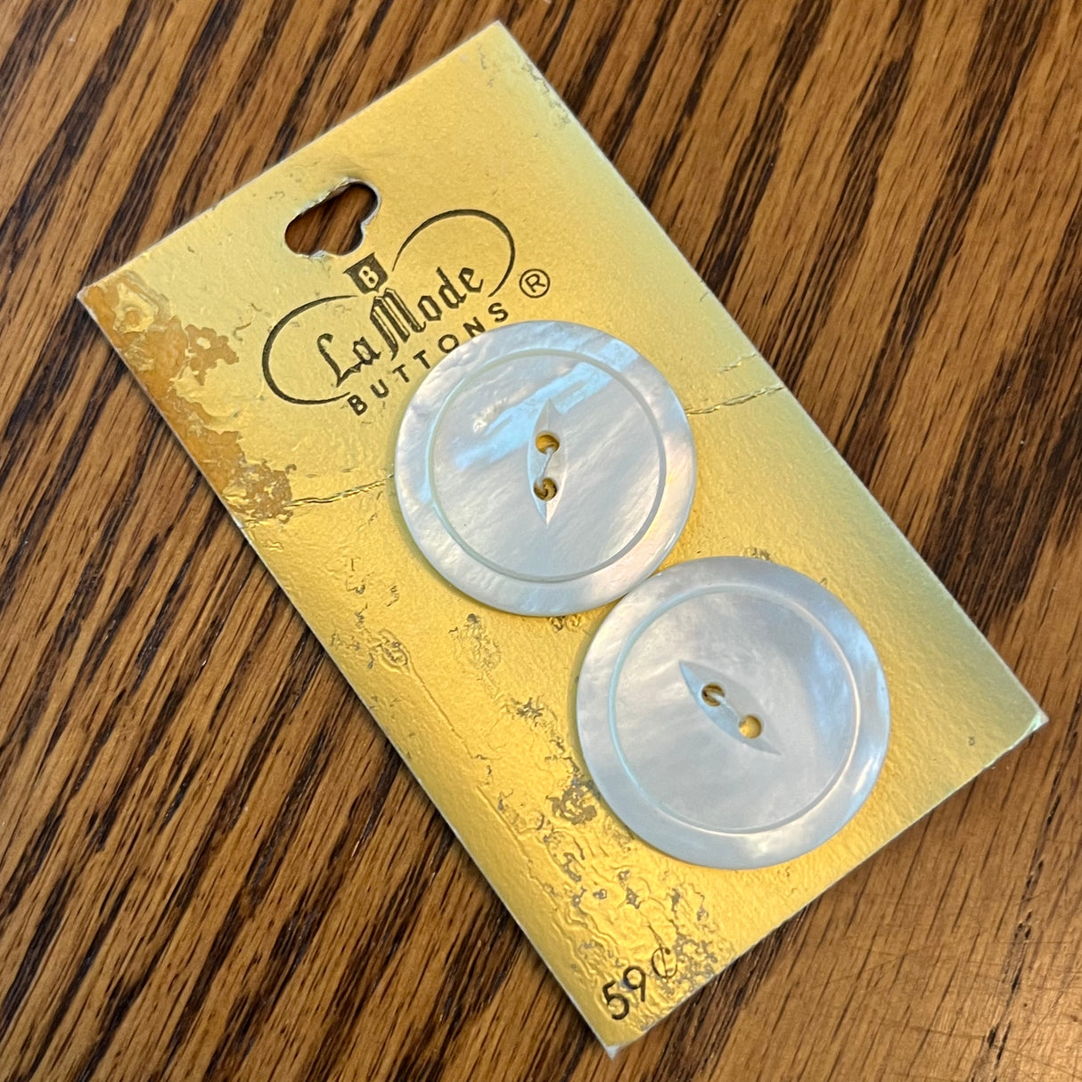 1970’s La Mode White Mother of Pearl Buttons - Set of 2 - Size 43 - 1 1/16" - on card