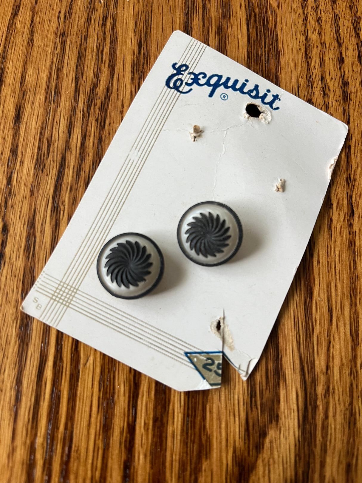 1970’s Exquisit Plastic Buttons - Black and White - Set of 2 - 7/16” - on card