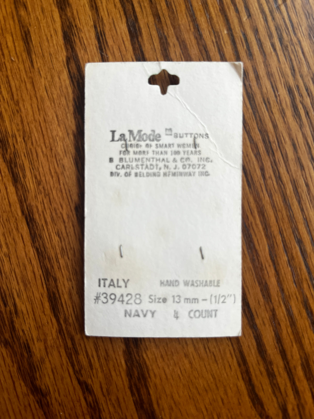 1980’s La Mode Navy Blue Marbled Plastic Button - Set of 4 - 1/2” - on card