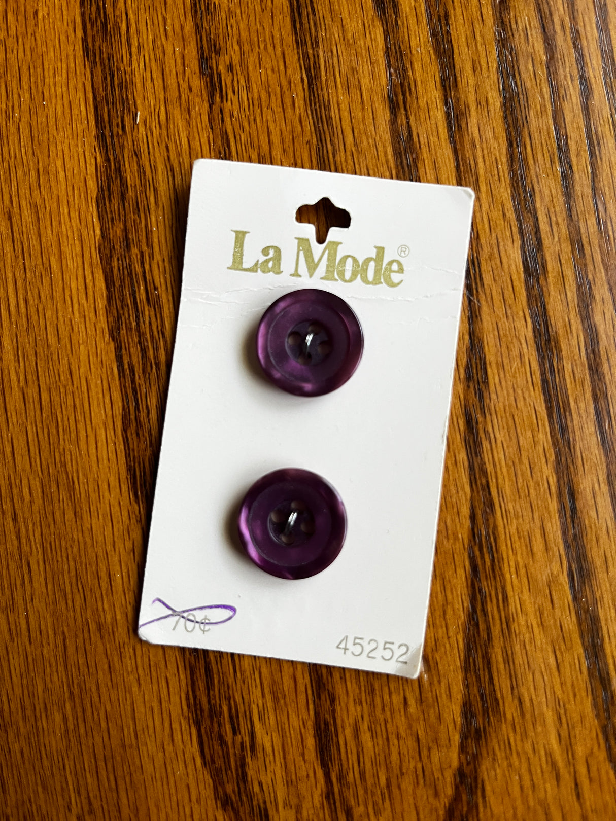 1980’s La Mode Purple Pearlescent Plastic Button - Set of 2 - 3/4” - on card