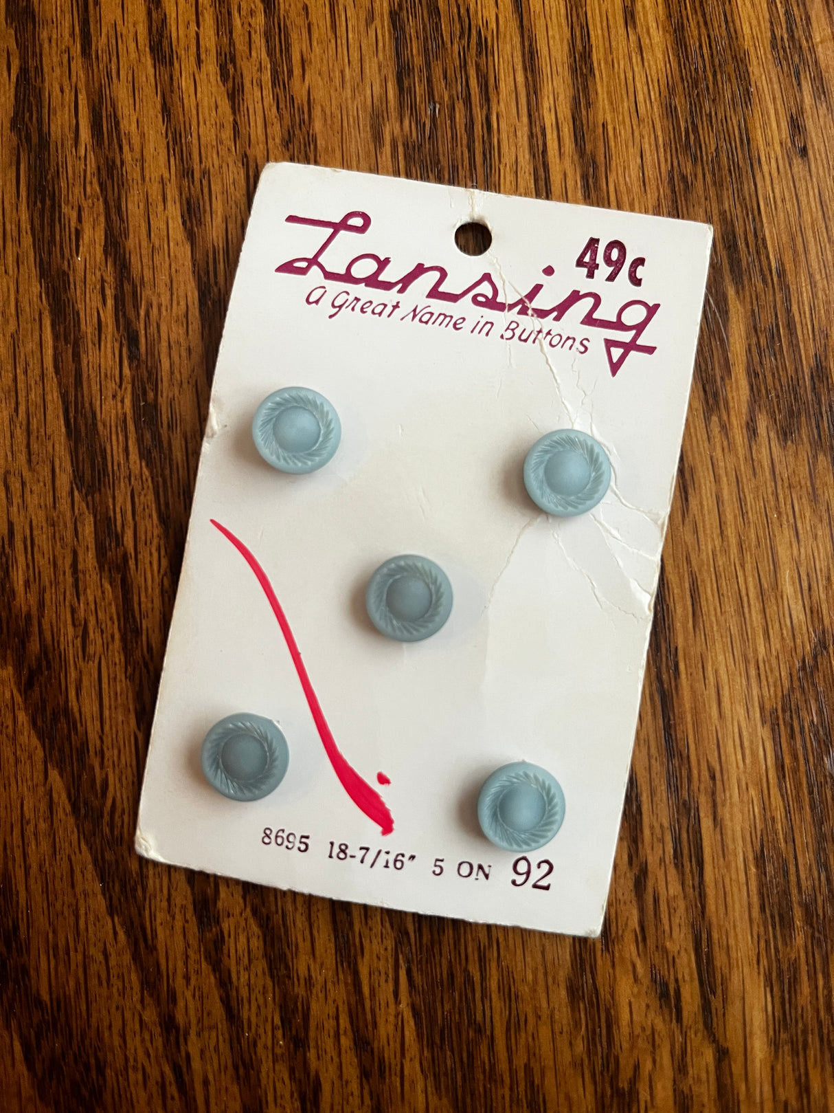 1970’s Lansing Light Blue Plastic Shank Buttons - 7/16" -  on card