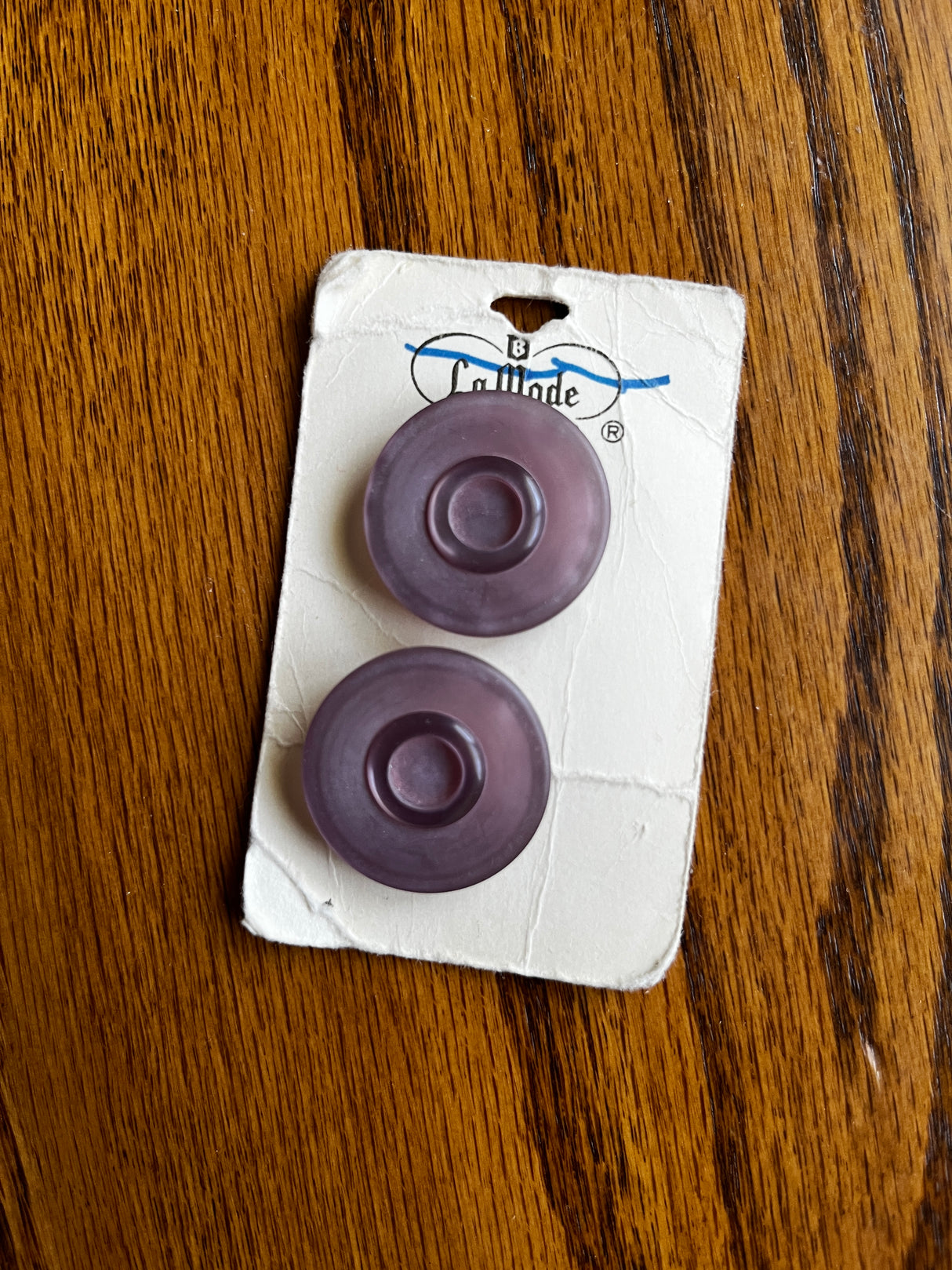 1960’s La Mode Light Violet Purple Plastic Shank Button - Set of 2 - 1 1/16” - on card