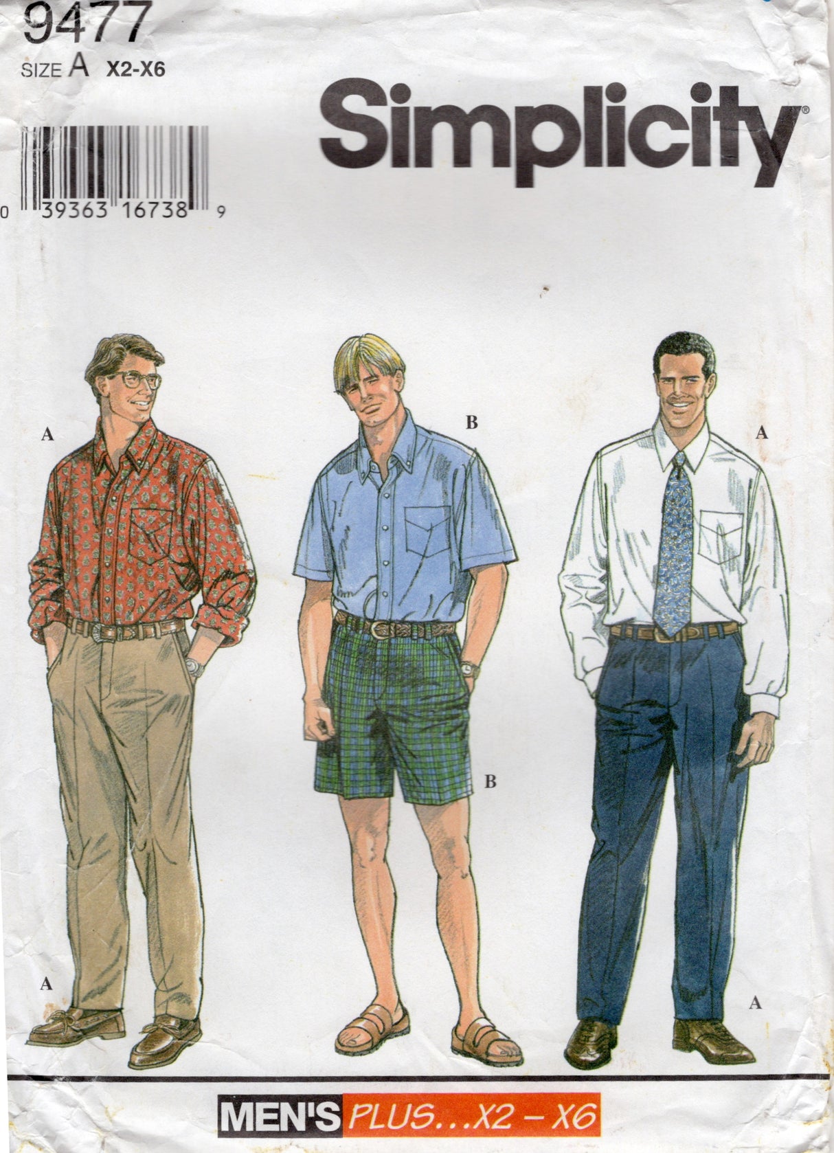 1990's Simplicity Men's Button Up Shirt and Pants or Shorts Pattern - Chest 52-68" - No. 9477